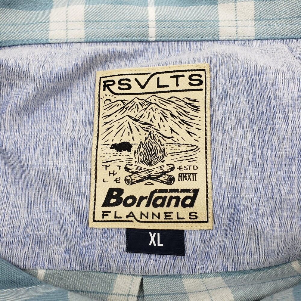 RSVLTS Shirt Men XL Blue Cream Plaid Borland Flannels Button Down Long Sleeve - Picture 7 of 11